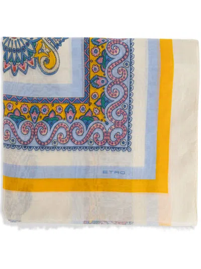 Etro Beige Yellow Scarf Amebas Print In Multi