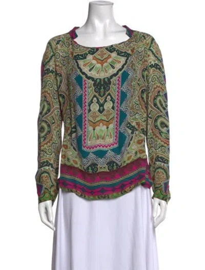 Pre-owned Etro Paisley Print Scoop Neck Blouse In Green
