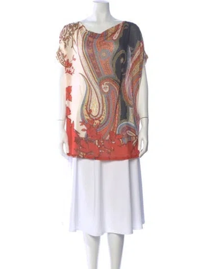 Pre-owned Etro Paisley Print Scoop Neck Blouse In Orange