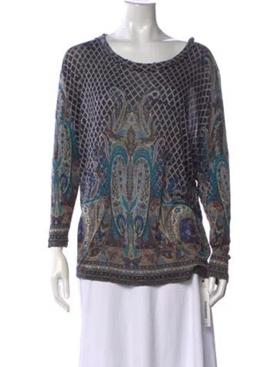 Pre-owned Etro Paisley Print Scoop Neck Top In Blue