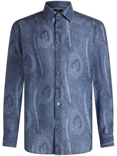 Etro Men's 3-fabrics Formal Shirt In Blue