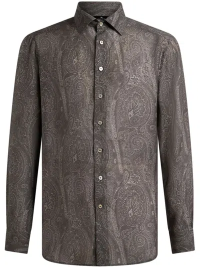 Etro Paisley Pattern Button-down Collar Shirt In Black