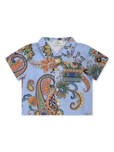Etro Babies' Short-sleeved Shirt In Light Blue