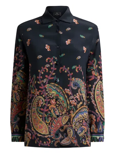 Etro Paisley Shirt Long Sleeves Collared Neck Cuffs In Black