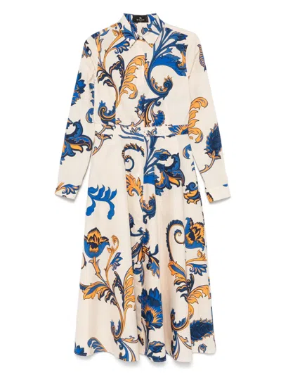 Etro Floral-print Chiffon Midi Shirt Dress In Cream
