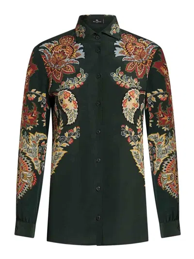 Etro Paisley Print Button Down Silk Shirt In Multi