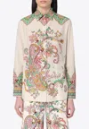 Etro Multicolor Shirt With Classic Collar And All-over Paisley Print In Cotton And Silk Woman In White