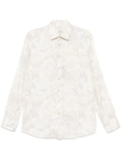Etro Maxi Flower Paisley Cotton Shirt In White