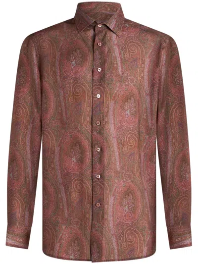 Etro , Silk Paisley Shirt, Man, Burgundy, Size 43