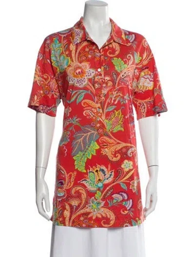 Pre-owned Etro Paisley Print Short Sleeve Blouse In Pink