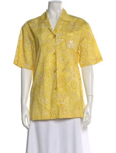 Pre-owned Etro Paisley Print Short Sleeve Blouse W/ Tags In Yellow