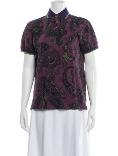 Pre-owned Etro Paisley Print Short Sleeve Polo In Blue