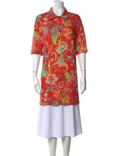 Pre-owned Etro Paisley Print Short Sleeve Polo In Orange