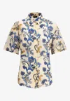 Etro Floral-print Short Sleeved Cotton Shirt In Multi