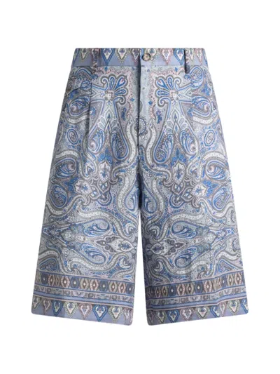 Etro Paisley-print Shorts In Blue
