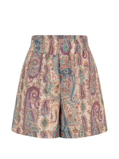 Etro Kids' Paisley-print Shorts In Brown