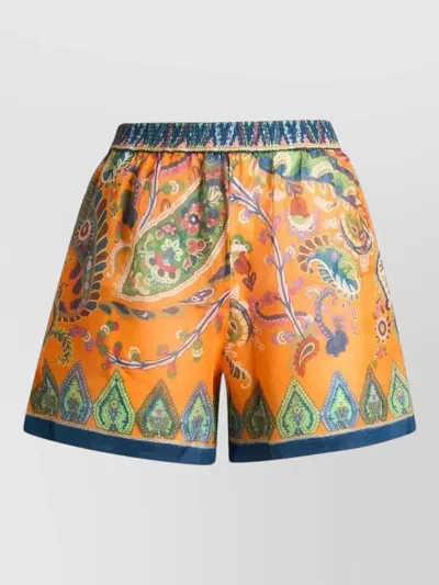 Etro Paisley Print Shorts Contrasting Hem Design In Orange
