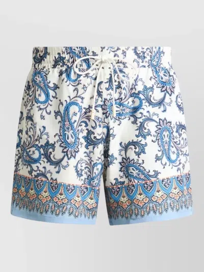 Etro Swim Shorts With Placed Leafy Paisley Print In Blue