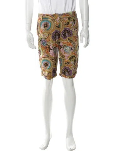 Pre-owned Etro Paisley Print Shorts In Gold