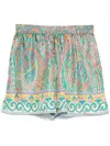 Etro Paisley Silk Shorts With Intricate Hem Detailing In Green
