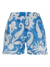 Etro Elastic Waistband Floral Pattern Lightweight Fabric Shorts In Light Blue