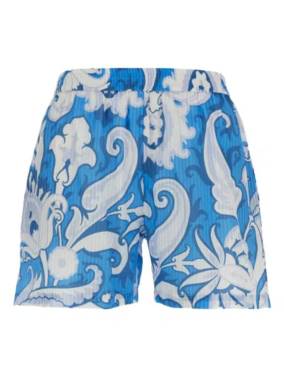 Etro Floral Shorts Beachwear Light Blue In Multi