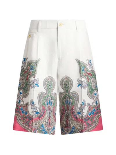 Etro Paisley Print Shorts In White