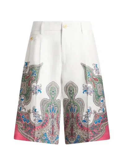 Etro Linen Shorts Paisley Print Regular Fit In White