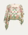 Etro Ivory Silk Poncho With Contrasting Paisley Print In Poncho Asimmetrico Woman