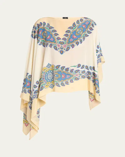 Etro Paisley-print Silk Asymmetric Poncho In Poncho Asimmetrico Woman