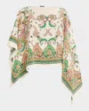 Etro Ivory Silk Poncho With Contrasting Paisley Print In Poncho Asimmetrico Woman