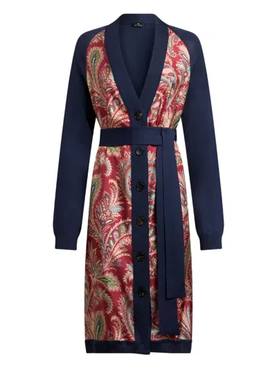Etro Paisley-print Silk-blend Cardigan In Blue