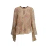 Etro Silk Crepon Top With Intricate Paisley Foliage Print In Pink