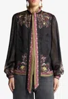 Etro Pussy Bow Neck Twill-print Silk Blouse In Black