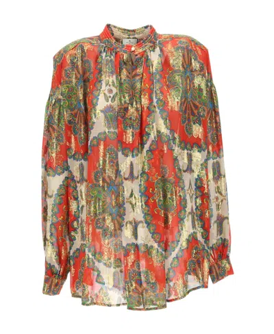 Etro Silk Printed Shirt Women In Orange