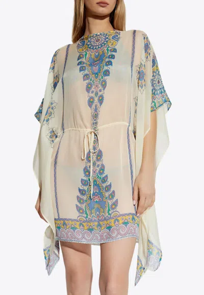 Etro Paisley Print Silk Cover-up In Cream