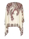 Etro Silk Poncho Top With Placed Print In White