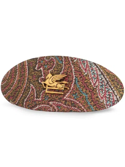 Etro Paisley-print Silk Hair Clip In Brown