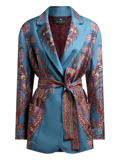 Etro Seidenjacke Mit Paisley-print In Blue
