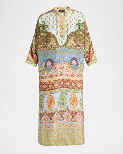 Etro Paisley-print Silk Lace-up Midi Dress In Multi
