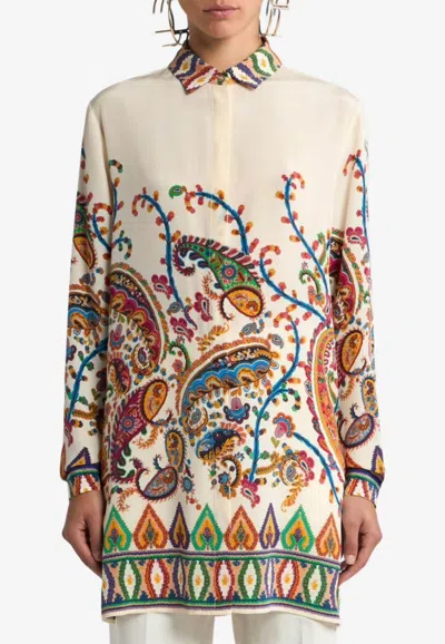 Etro Paisley Print Silk Long-sleeved Shirt In Multi