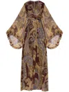 Etro Burgundy Printed Silk Long Dress In Brown