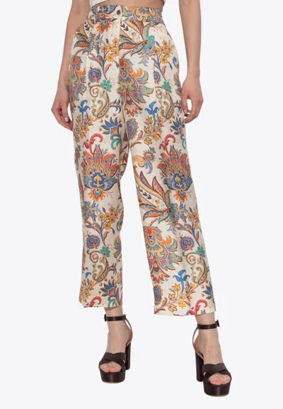 Etro Paisley Print Silk Pants In Multi
