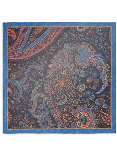 Etro Paisley-print Silk Pocket Scarf In Navy Blue
