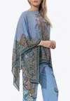Etro Blue Cape With All-over Paisley Print In Silk Woman In Blue