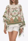 Etro Ivory Silk Poncho With Contrasting Paisley Print In Multicolor