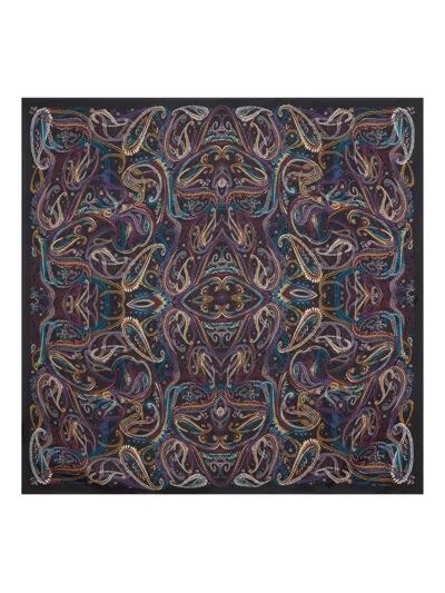 Etro Silk Scarf With Paisley Foliage Motif In Black