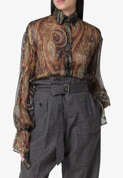 Etro Paisley Print Silk Sheer Shirt In Multi