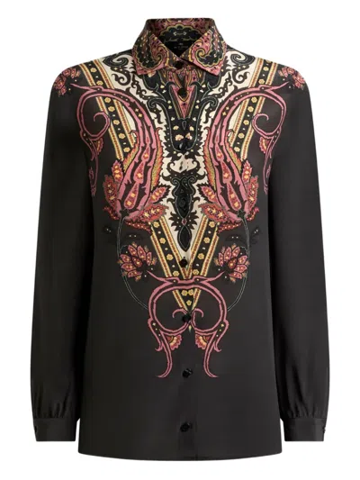 Etro Paisley-print Silk Shirt In Black
