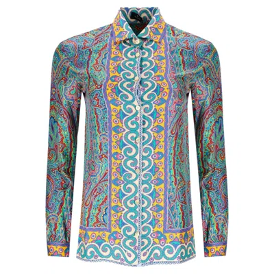 Pre-owned Etro Paisley Print Silk Shirt In Gray